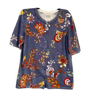 CHRISTOPHER & BANKS Floral Short-Sleeve Cardigan Sweater - Size (S)